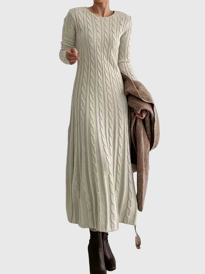 Damen Maxikleid mit Zopfmuster und langen Ärmeln - Aprikose