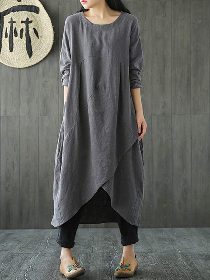 Damen Midikleid mit langen Ärmeln für Alltag und Anlässe - Grau