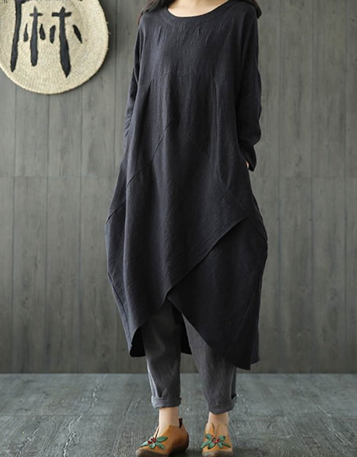 Damen Midikleid mit langen Ärmeln für Alltag und Anlässe - Schwarz