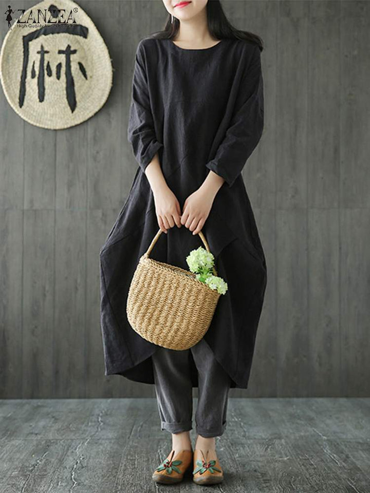 Damen Midikleid mit langen Ärmeln für Alltag und Anlässe - Schwarz