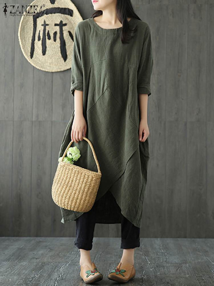 Damen Midikleid mit langen Ärmeln für Alltag und Anlässe - Grau