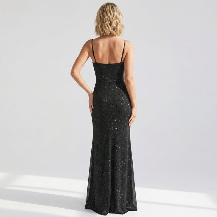 Damen Paillettenkleid bodenlang mit hohem Beinschlitz