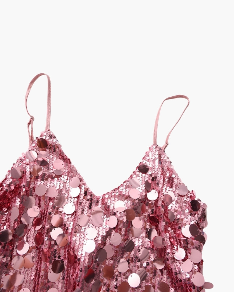 Damen Paillettenkleid in Mini-Länge mit dünnen Trägern