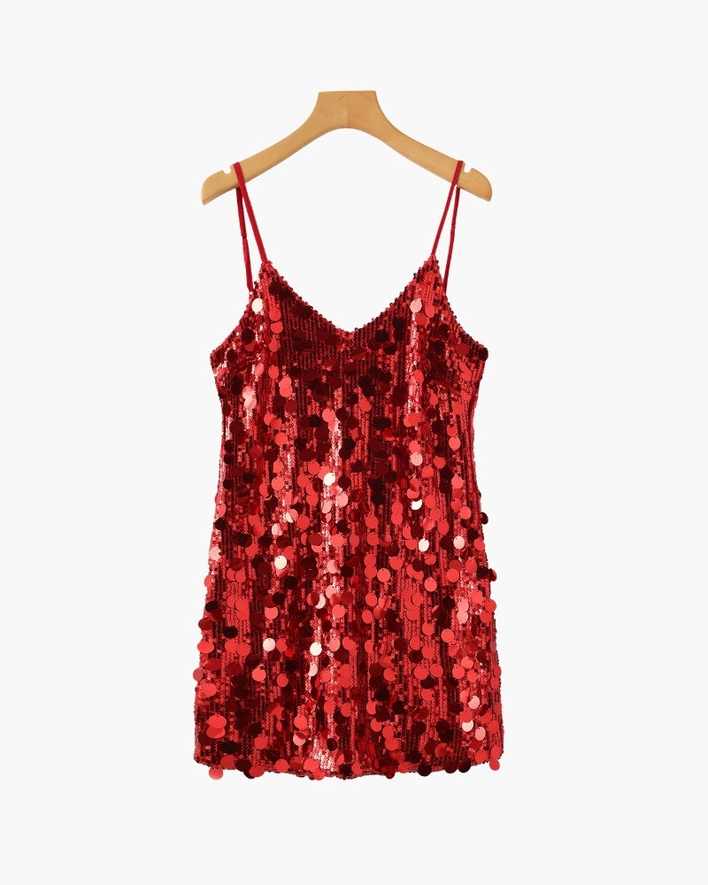 Damen Paillettenkleid in Mini-Länge mit dünnen Trägern