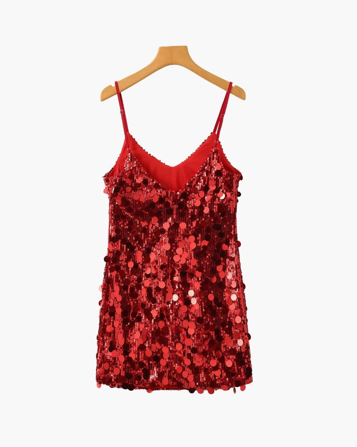 Damen Paillettenkleid in Mini-Länge mit dünnen Trägern