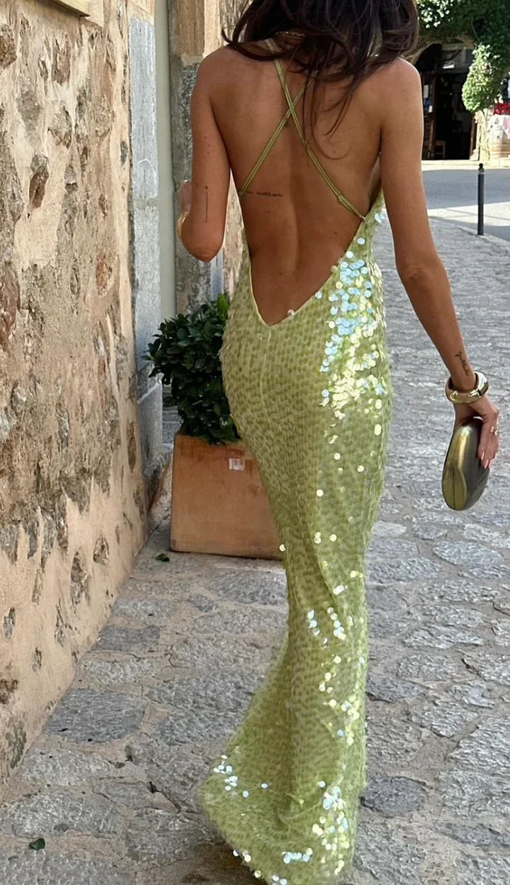 Damen Paillettenkleid mit Kreuzträgern am Rücken
