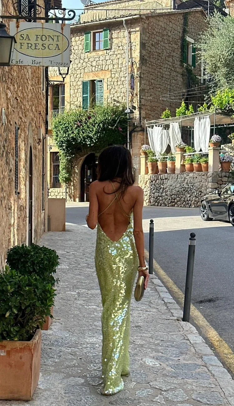 Damen Paillettenkleid mit Kreuzträgern am Rücken