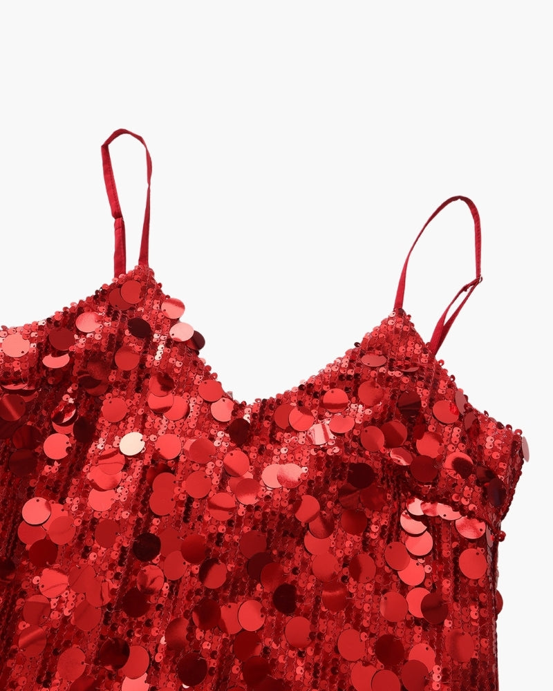 Damen Paillettenkleid mit V-Ausschnitt und Trägern