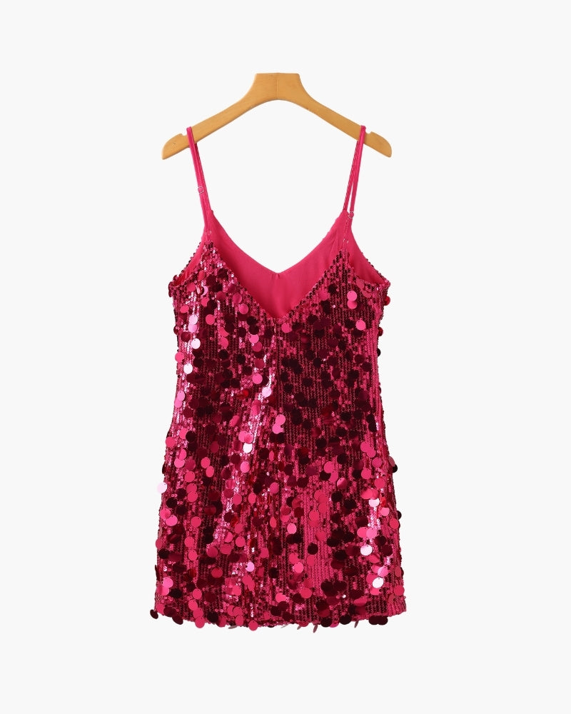 Damen Paillettenkleid mit V-Ausschnitt und Trägern