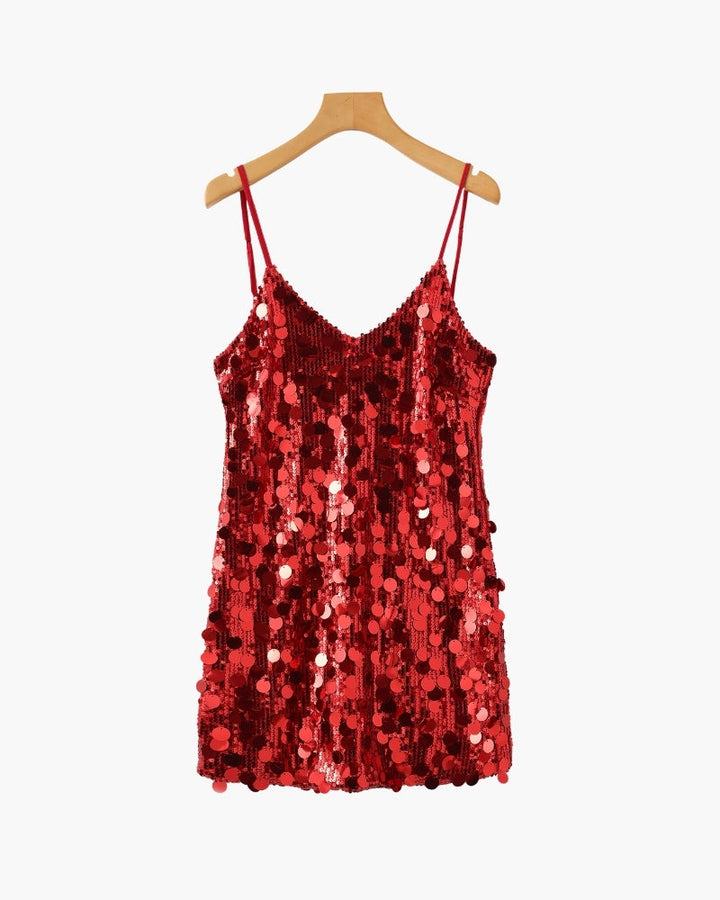 Damen Paillettenkleid mit V-Ausschnitt und Trägern