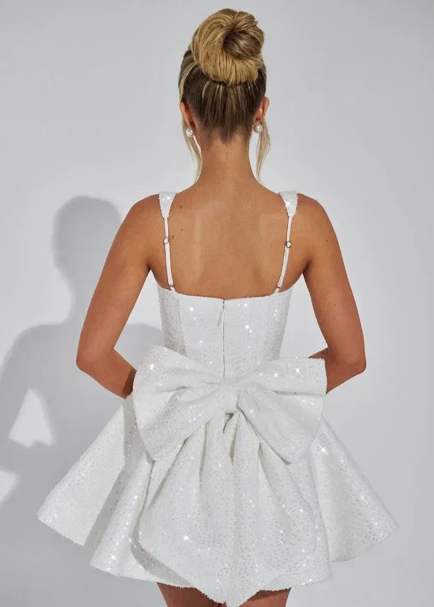 Damen Paillettenkleid mit weitem Rock und Schleife
