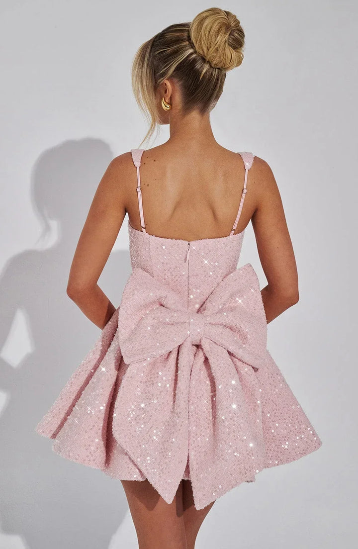 Damen Paillettenkleid mit weitem Rock und Schleife