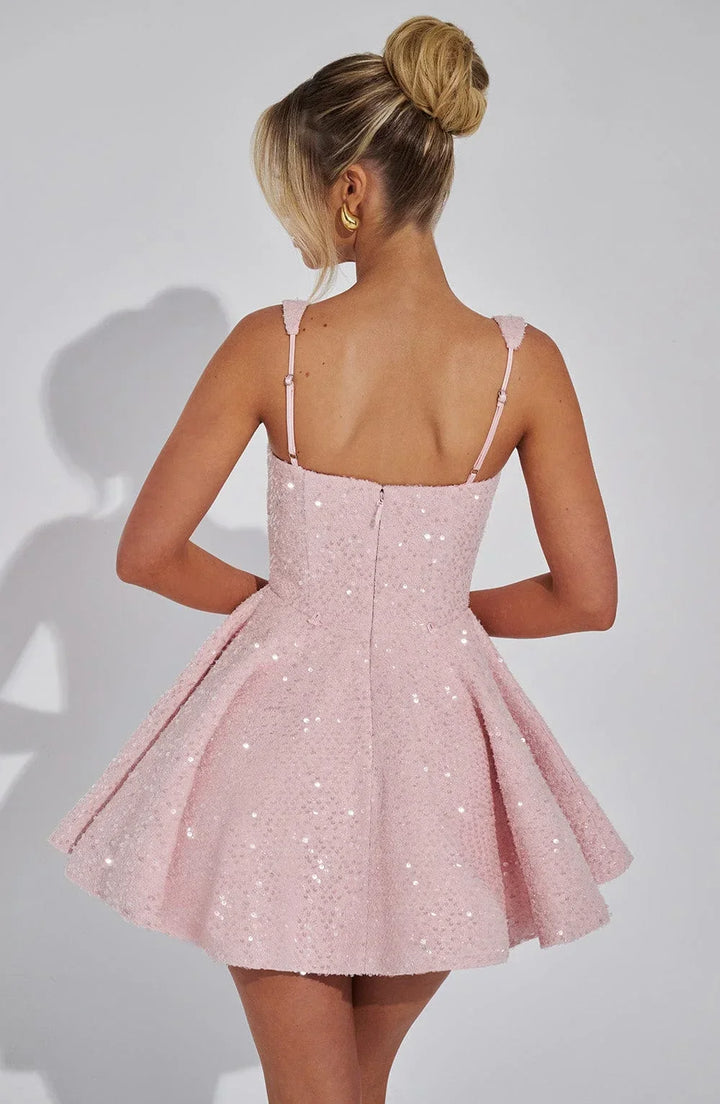 Damen Paillettenkleid mit weitem Rock und Schleife