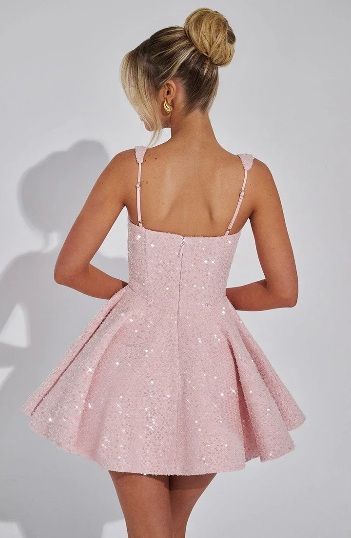 Damen Paillettenkleid mit weitem Rock und Schleife