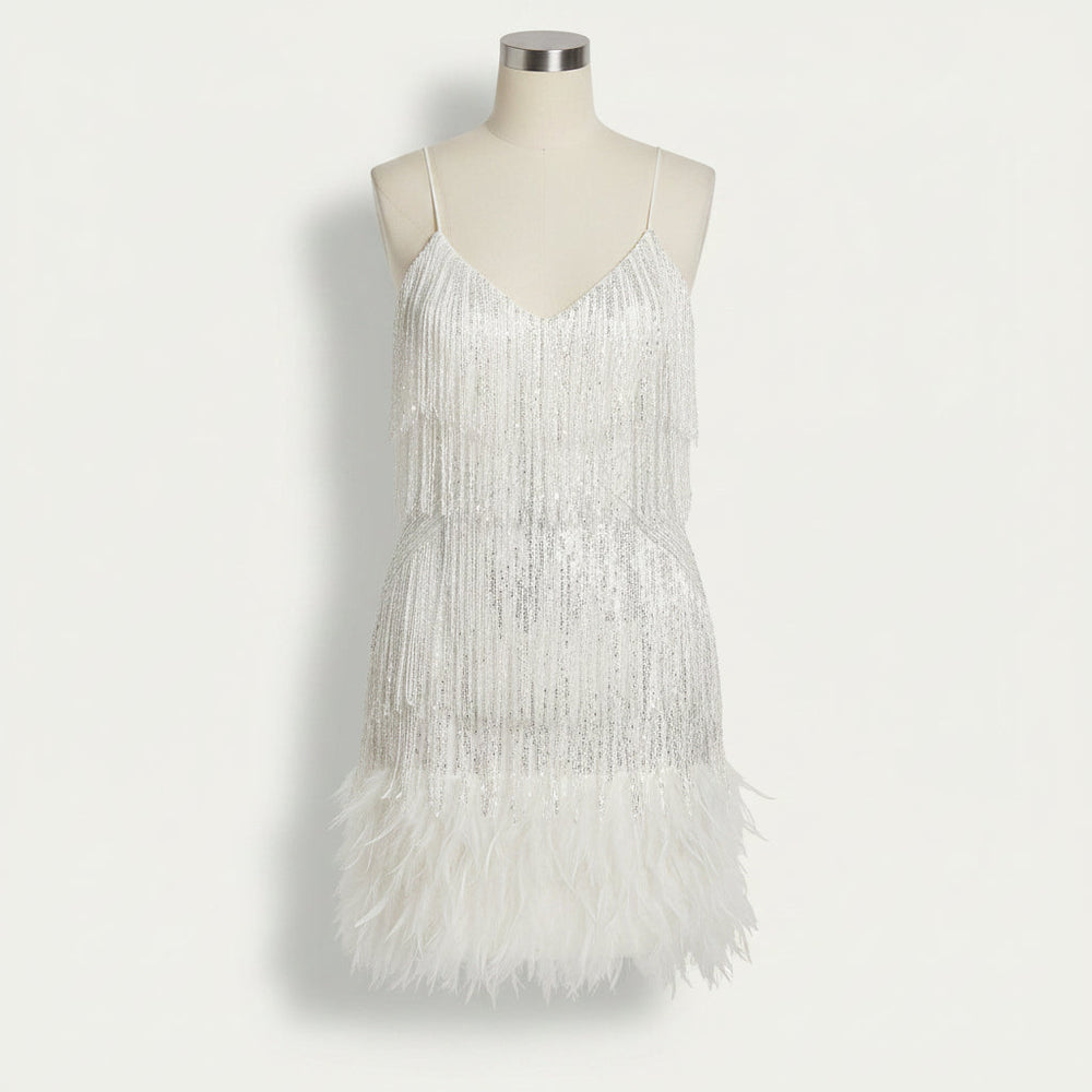 Damen Partykleid mit Fransen und Federbesatz
