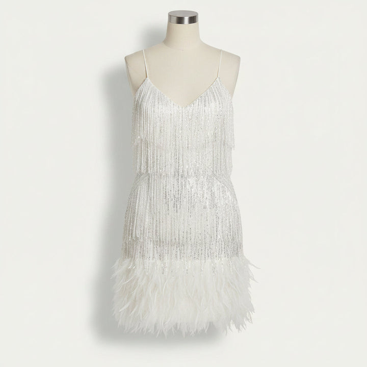 Damen Partykleid mit Fransen und Federbesatz