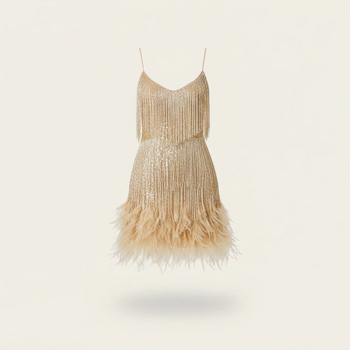 Damen Partykleid mit Fransen und Federbesatz