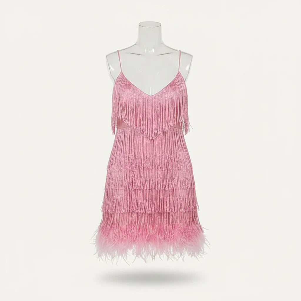 Damen Partykleid mit Fransen und Federbesatz