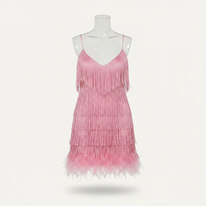 Damen Partykleid mit Fransen und Federbesatz