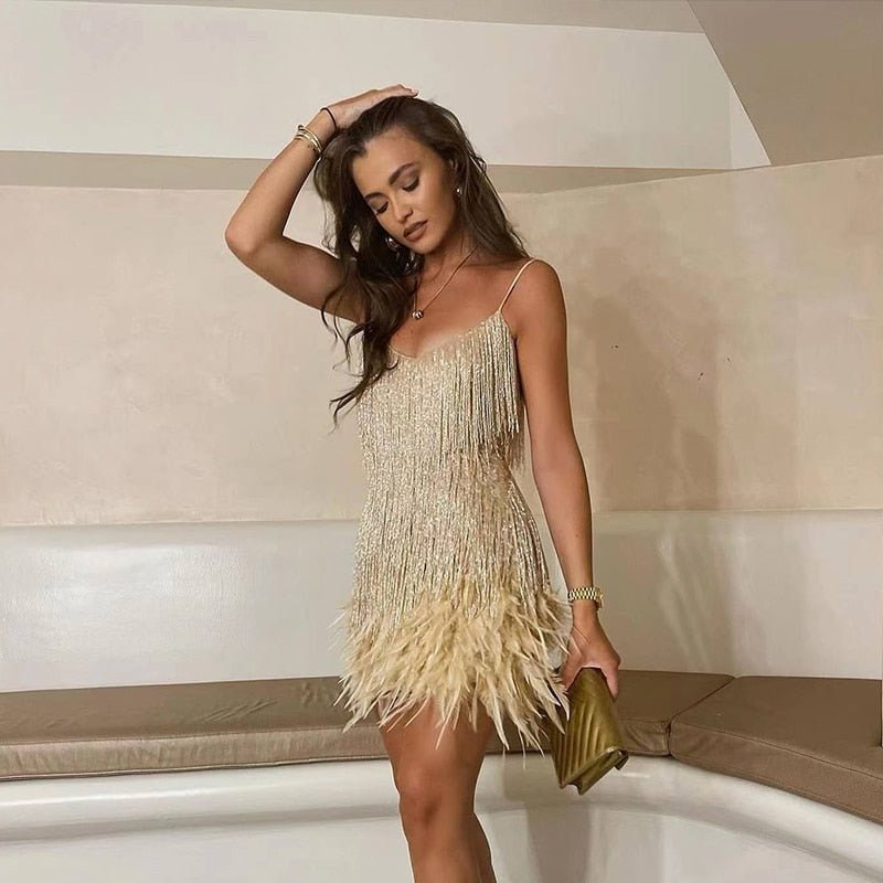 Damen Partykleid mit Fransen und V-Ausschnitt