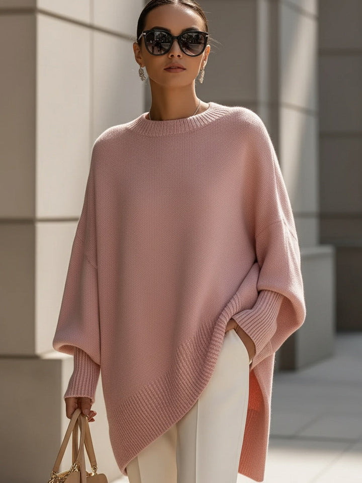 Damen Poncho aus Strick mit breitem Rippsaum