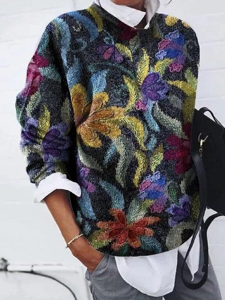 Damen Pullover mit Blumen- und Tiermustern