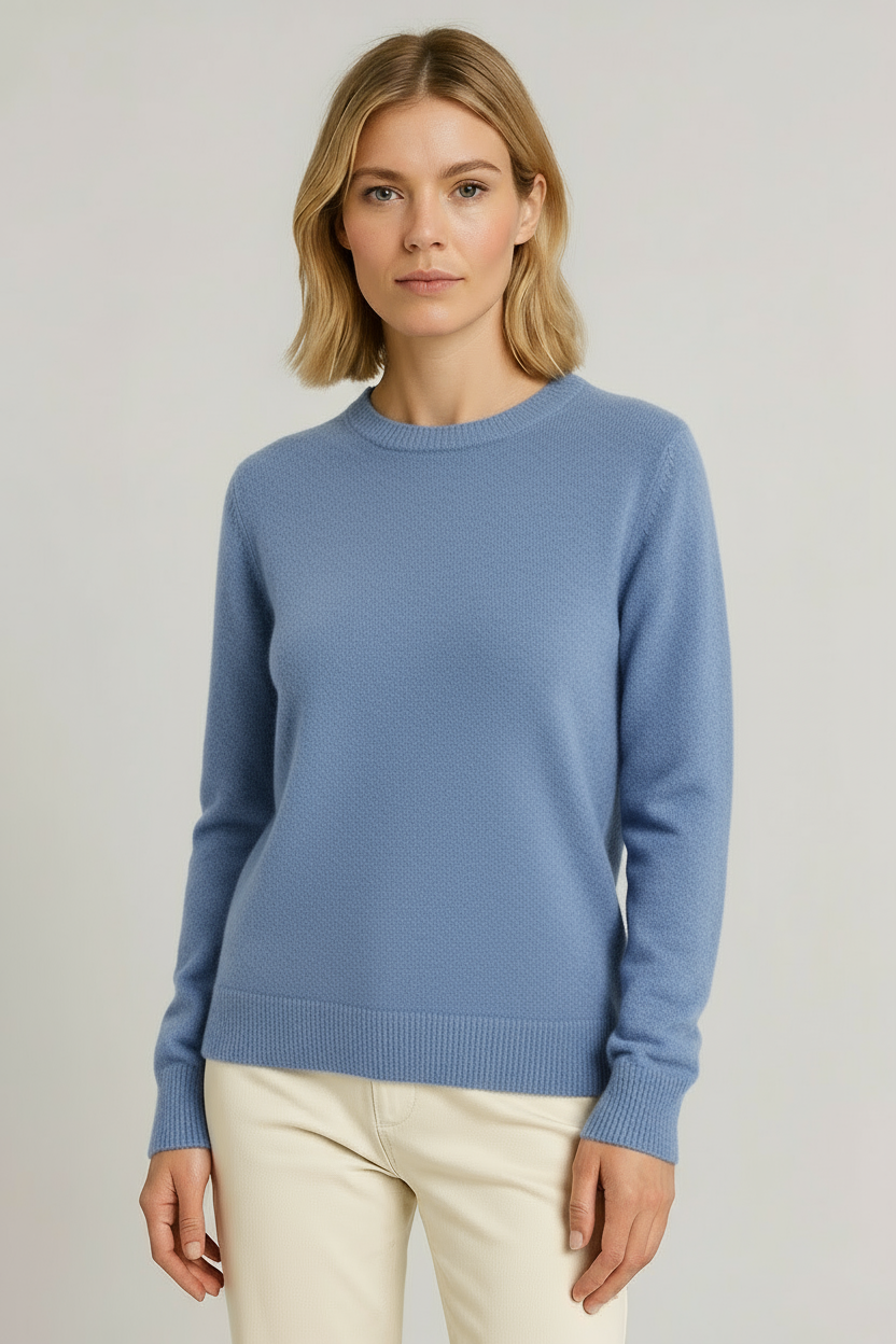 Damen Pullover mit langen Ärmeln, Rundhals und Rippsaum