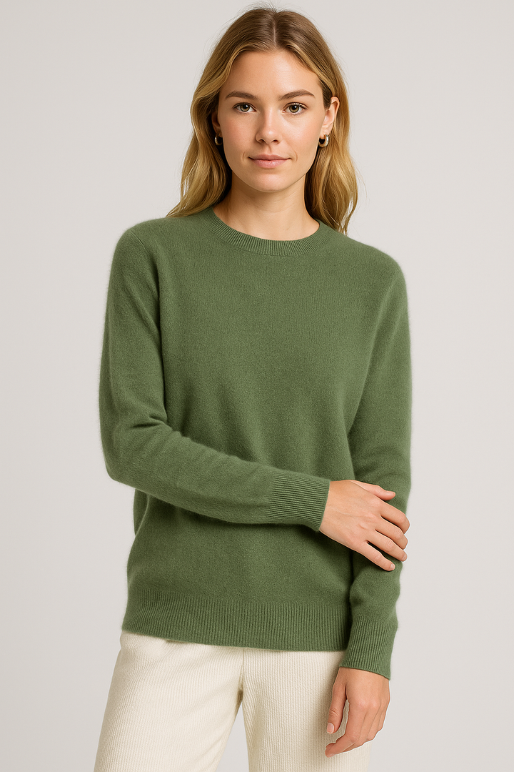 Damen Pullover mit langen Ärmeln, Rundhals und Rippsaum