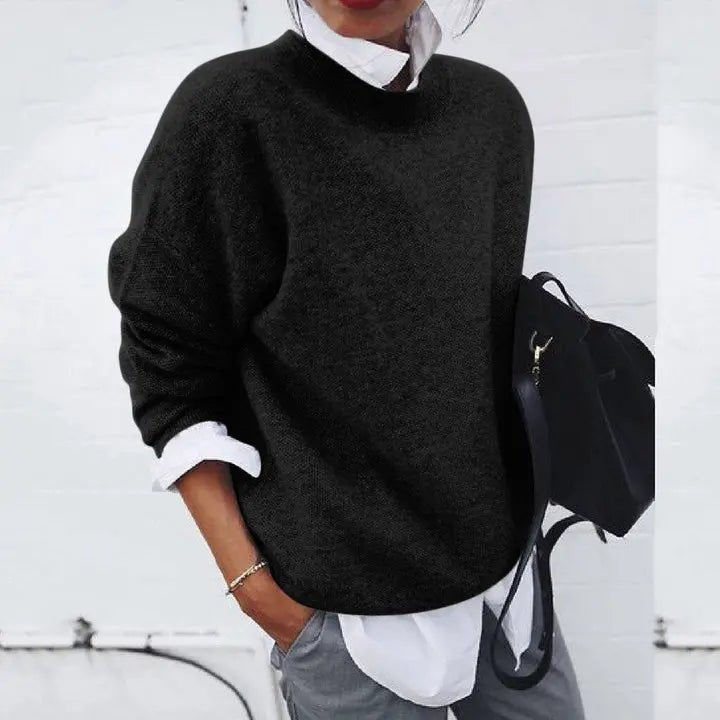 Damen Pullover mit Rundhals für kalte Tage mit klarer Form - Khaki