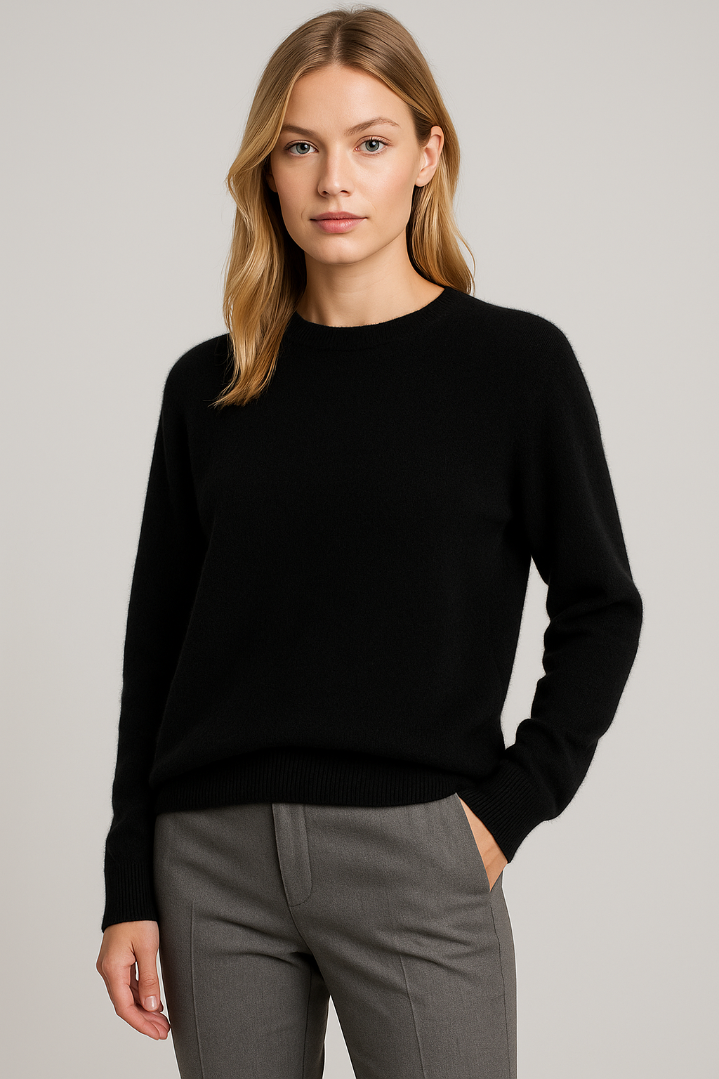 Damen Pullover mit Rundhalsausschnitt und Rippbündchen