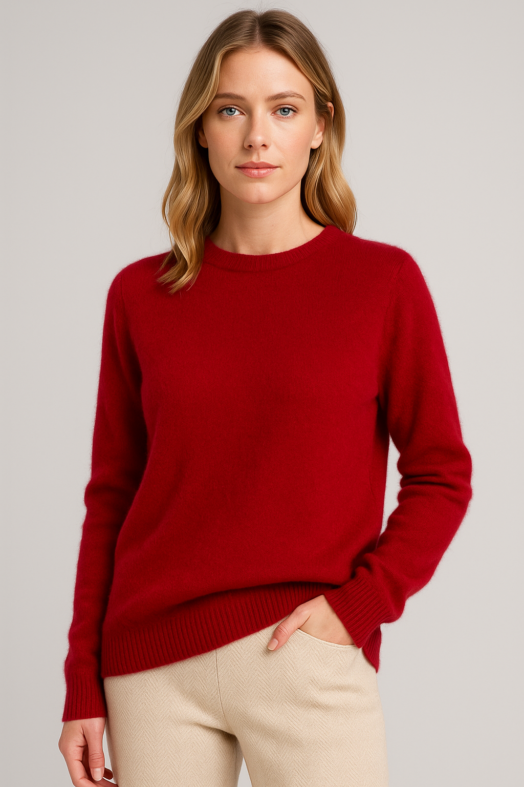 Damen Pullover mit Rundhalsausschnitt und Rippbündchen