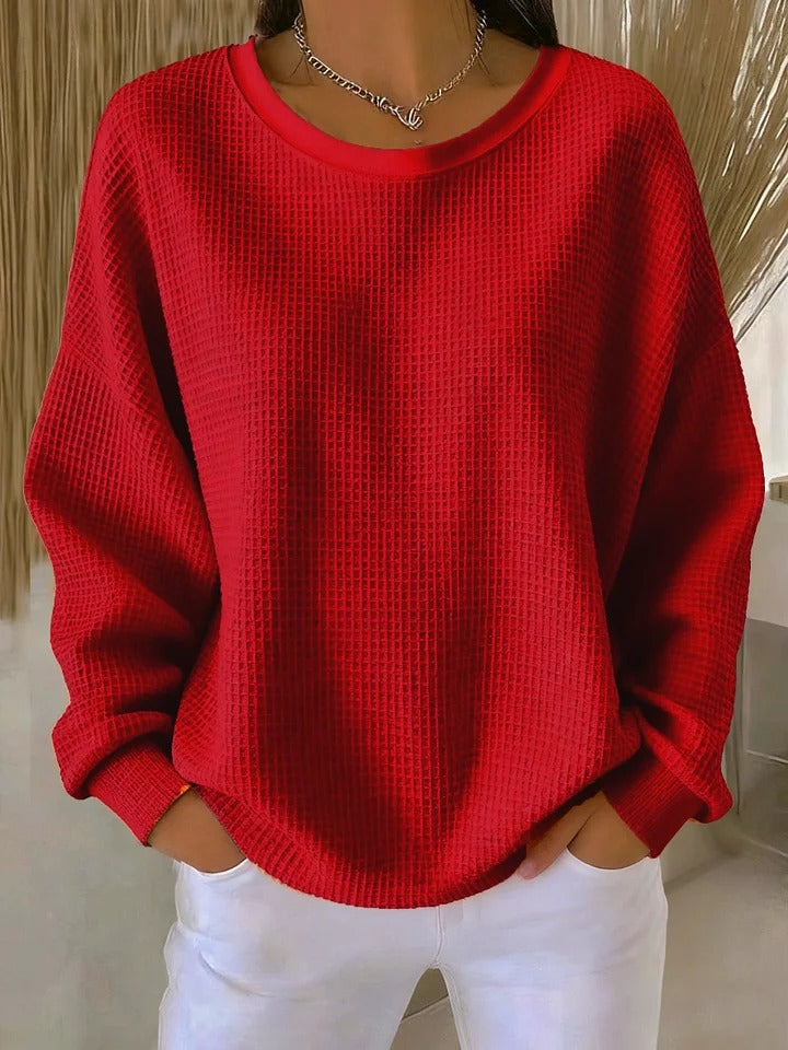 Damen Pullover mit Waffelstruktur und lockerer Passform