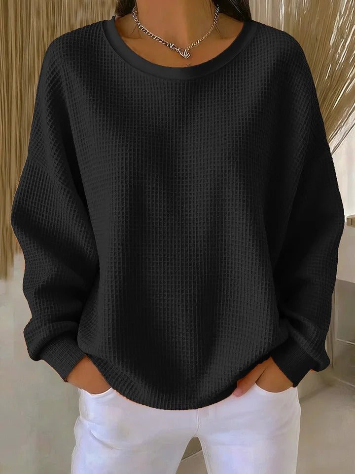 Damen Pullover mit Waffelstruktur und lockerer Passform