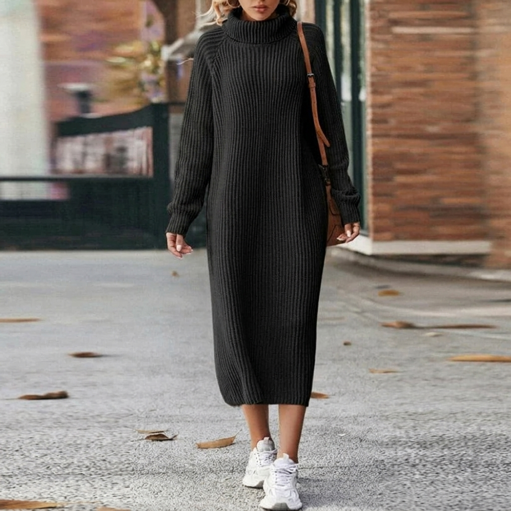 Damen Pulloverkleid mit Rollkragen und Raglanärmeln