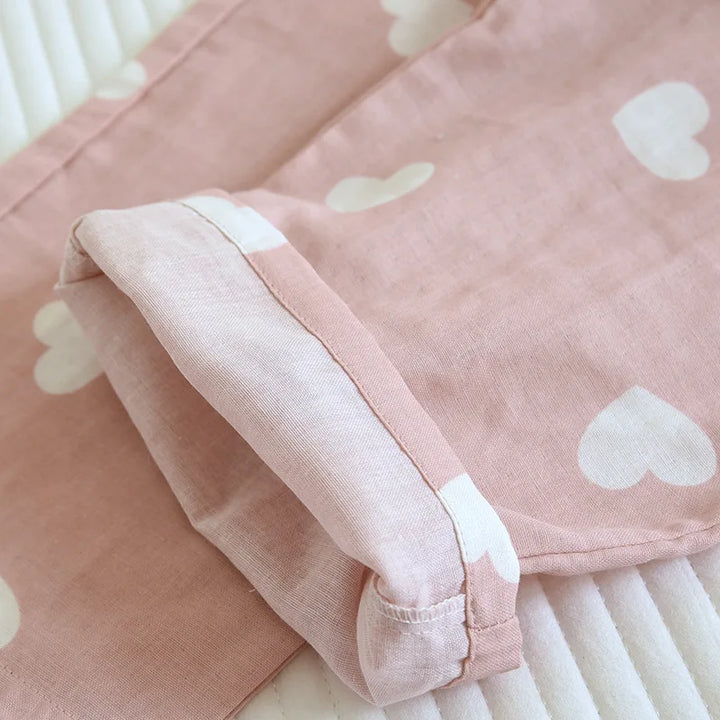 Damen Pyjama mit Herzprint und Kontrastpaspel