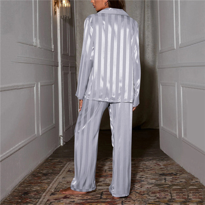 Damen Pyjama mit Streifen und langem Knopfhemd