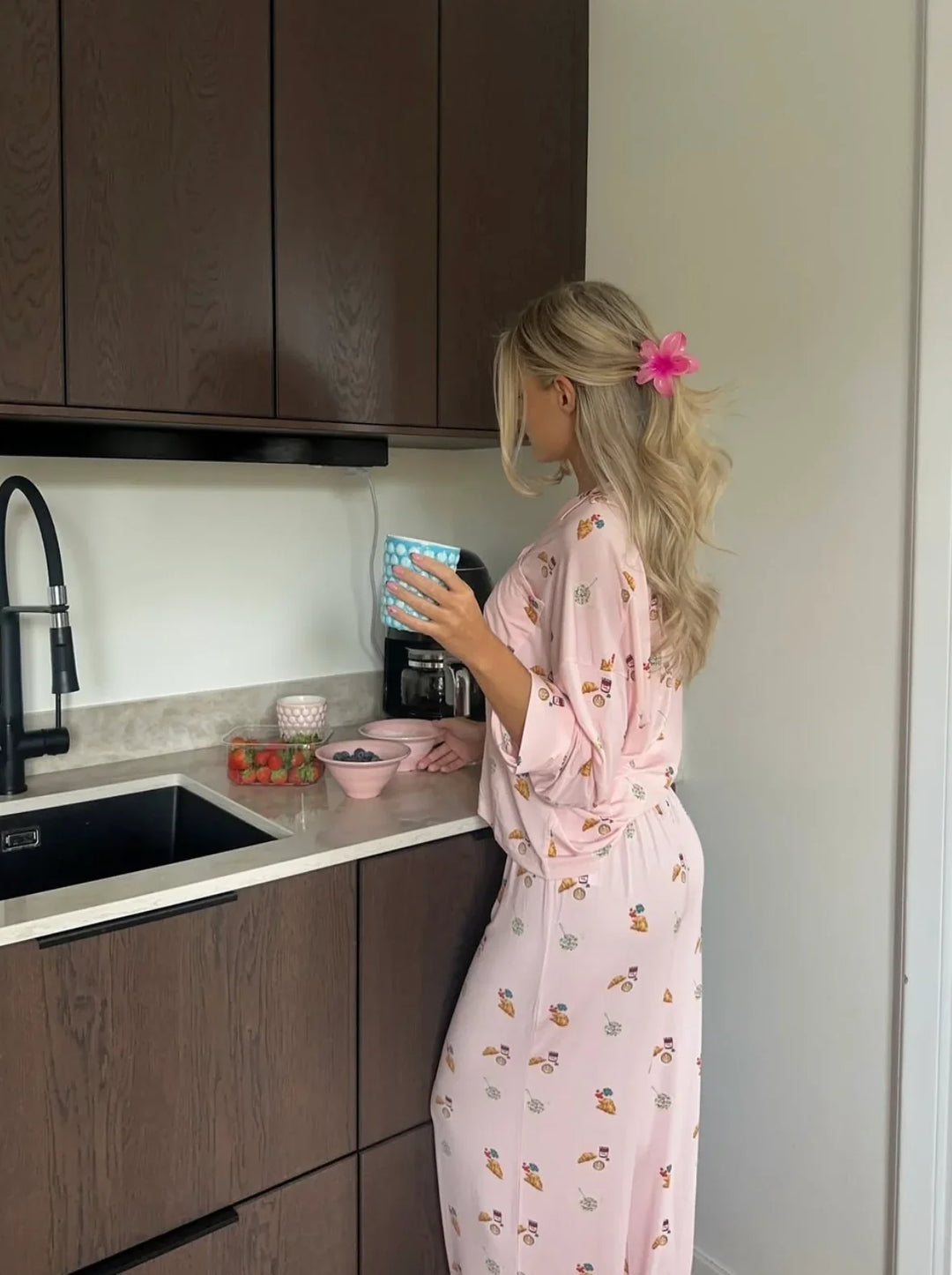 Damen Pyjama mit verspieltem Frühstücksmuster