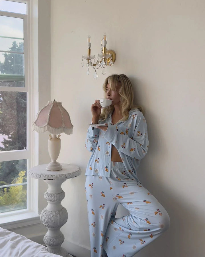 Damen Pyjama mit verspieltem Frühstücksmuster