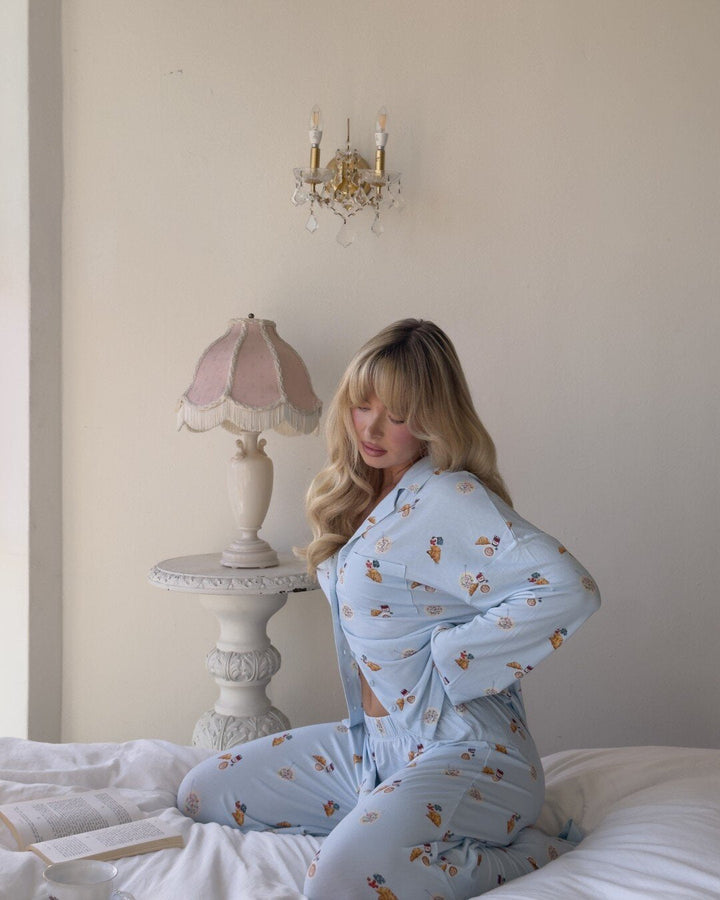 Damen Pyjama mit verspieltem Frühstücksmuster