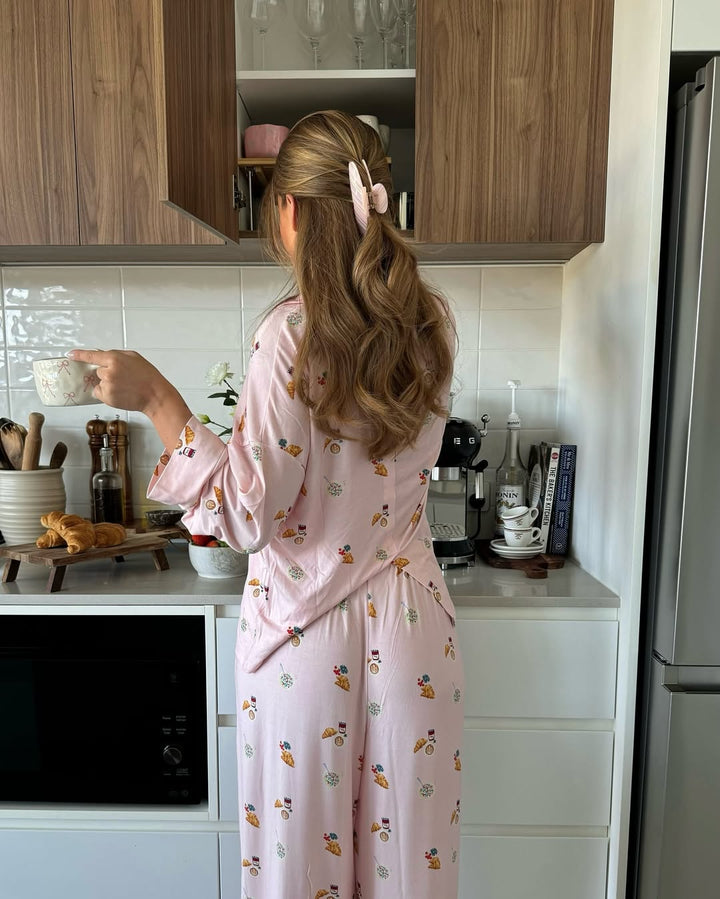 Damen Pyjama mit verspieltem Frühstücksmuster