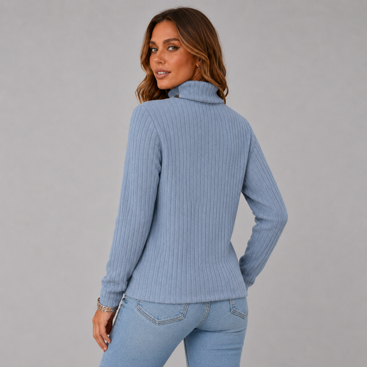 Ribbed Turtleneck Sweater with Side Button Detail