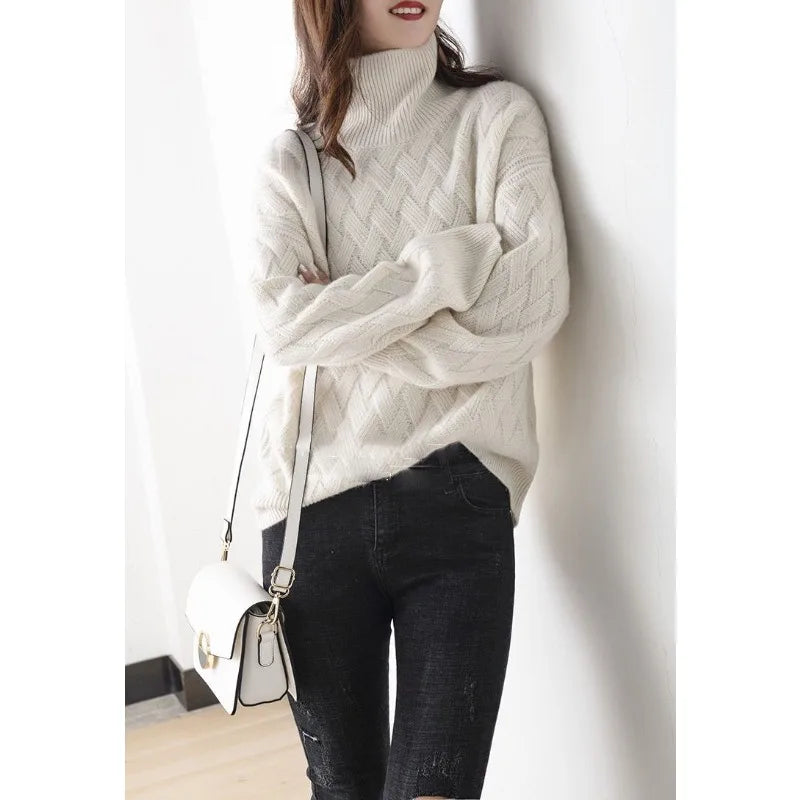 Damen Rollkragenpullover mit Flechtmuster