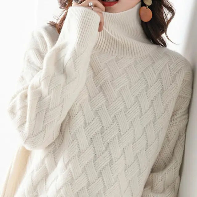 Damen Rollkragenpullover mit Flechtmuster