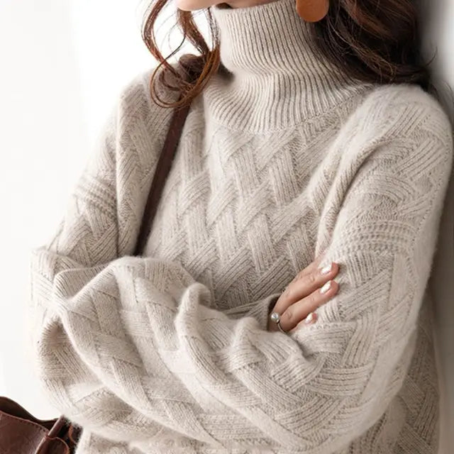 Damen Rollkragenpullover mit Flechtmuster
