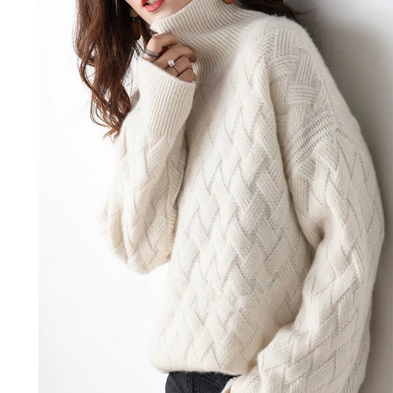 Damen Rollkragenpullover mit Flechtmuster