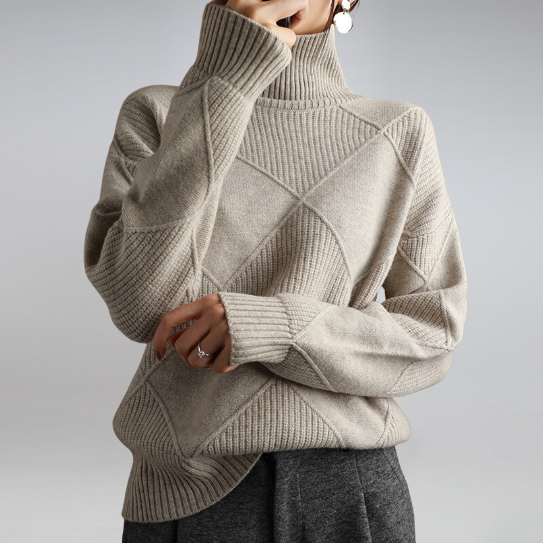 Damen Rollkragenpullover mit geometrischem Strickbild