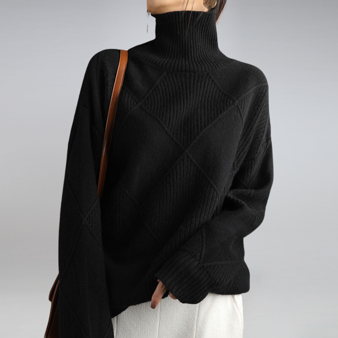 Damen Rollkragenpullover mit geometrischem Strickbild