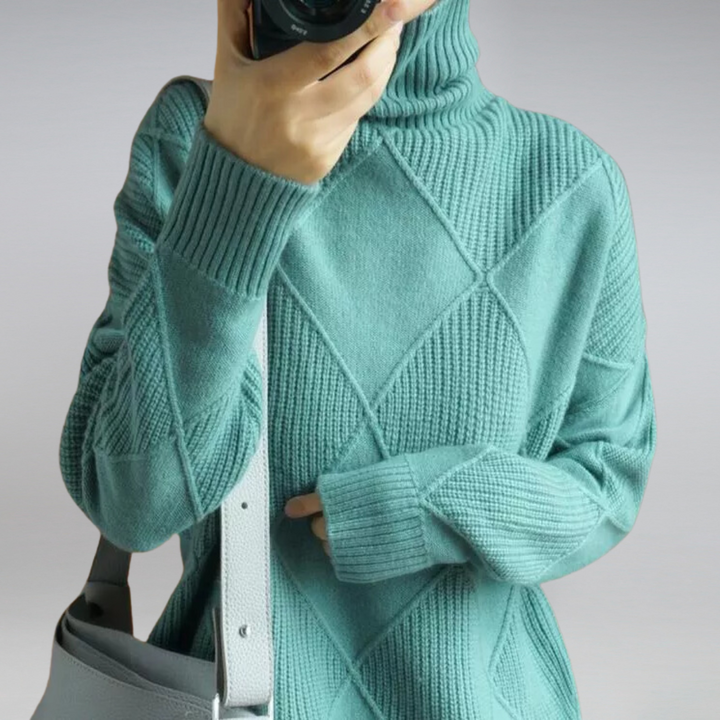 Damen Rollkragenpullover mit geometrischem Strickbild