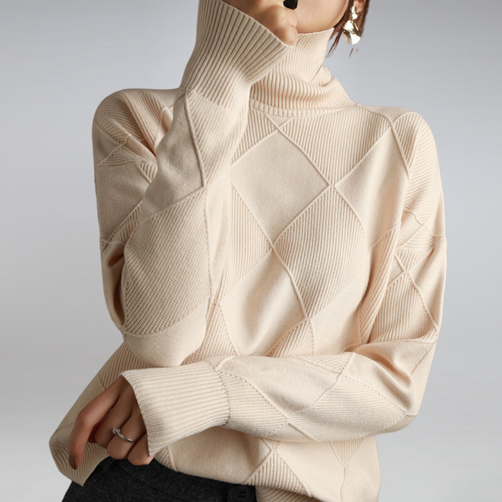 Damen Rollkragenpullover mit geometrischem Strickbild
