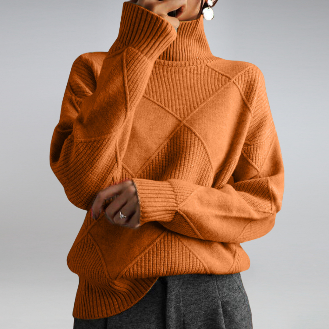 Damen Rollkragenpullover mit geometrischem Strickbild